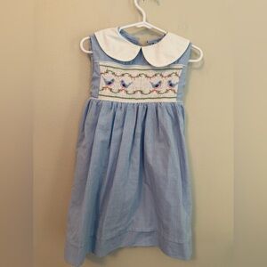Sweet Dreams Blue Gingham Smocked Bird Dress